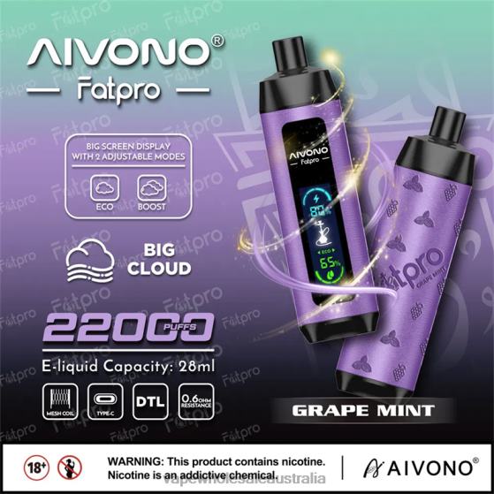 Vape Wholesale Australia - Aivono Fatpro 22000 Grape Mint D24H02